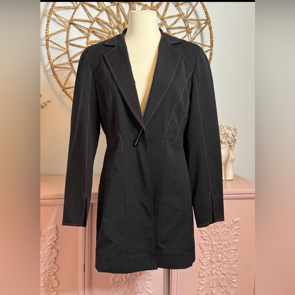 Juliana Collezione Elegant Black Women's Coat with red‎ stitching size 6